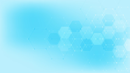 Fototapeta premium Abstract technology or medical background with hexagons shape pattern. Concepts and ideas for healthcare technology, innovation medicine, health, science and research.