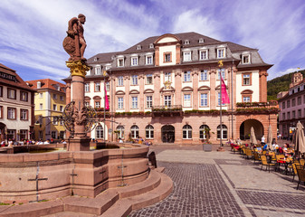 Heidelberg Town Hall with Market Square and Hercules Fountain. Baden Wuerttemberg, Germany, Europe