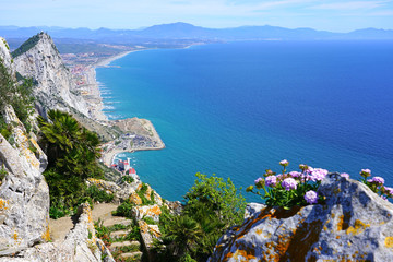 View of the Rock of Gibraltar, a British Overseas Territory on the South coast of Spain where the...