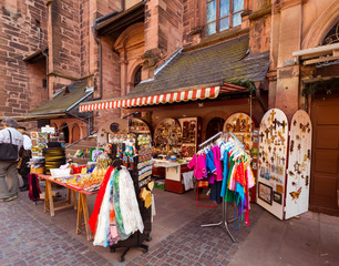 Small souvenir shops around the Holy Ghost church in Heidelberg. Baden Wuerttemberg, Germany, Europe - obrazy, fototapety, plakaty