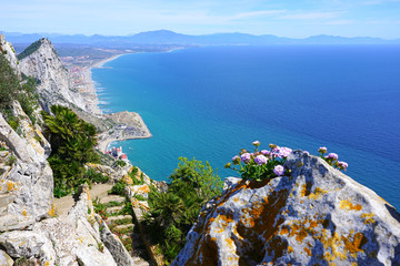 View of the Rock of Gibraltar, a British Overseas Territory on the South coast of Spain where the...