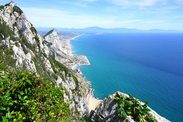 View of the Rock of Gibraltar, a British Overseas Territory on the South coast of Spain where the...