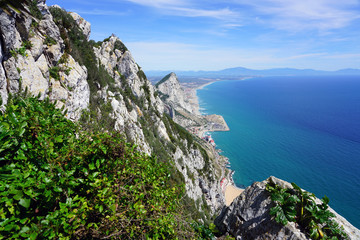 View of the Rock of Gibraltar, a British Overseas Territory on the South coast of Spain where the...