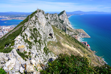 View of the Rock of Gibraltar, a British Overseas Territory on the South coast of Spain where the...