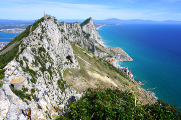 View of the Rock of Gibraltar, a British Overseas Territory on the South coast of Spain where the...