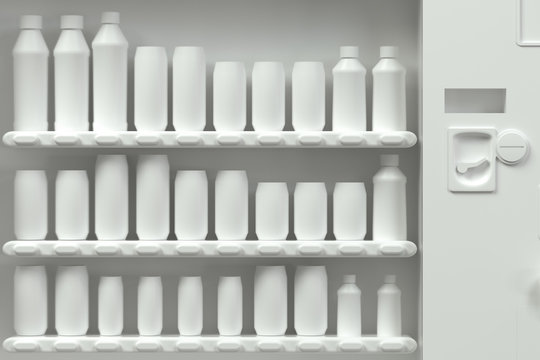 The white model of vending machine with white background, 3d rendering.