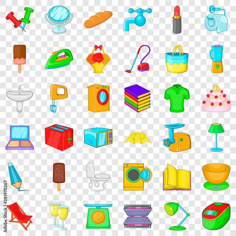 Poster lamp icons set. cartoon style of 36 lamp vector icons for web for any design