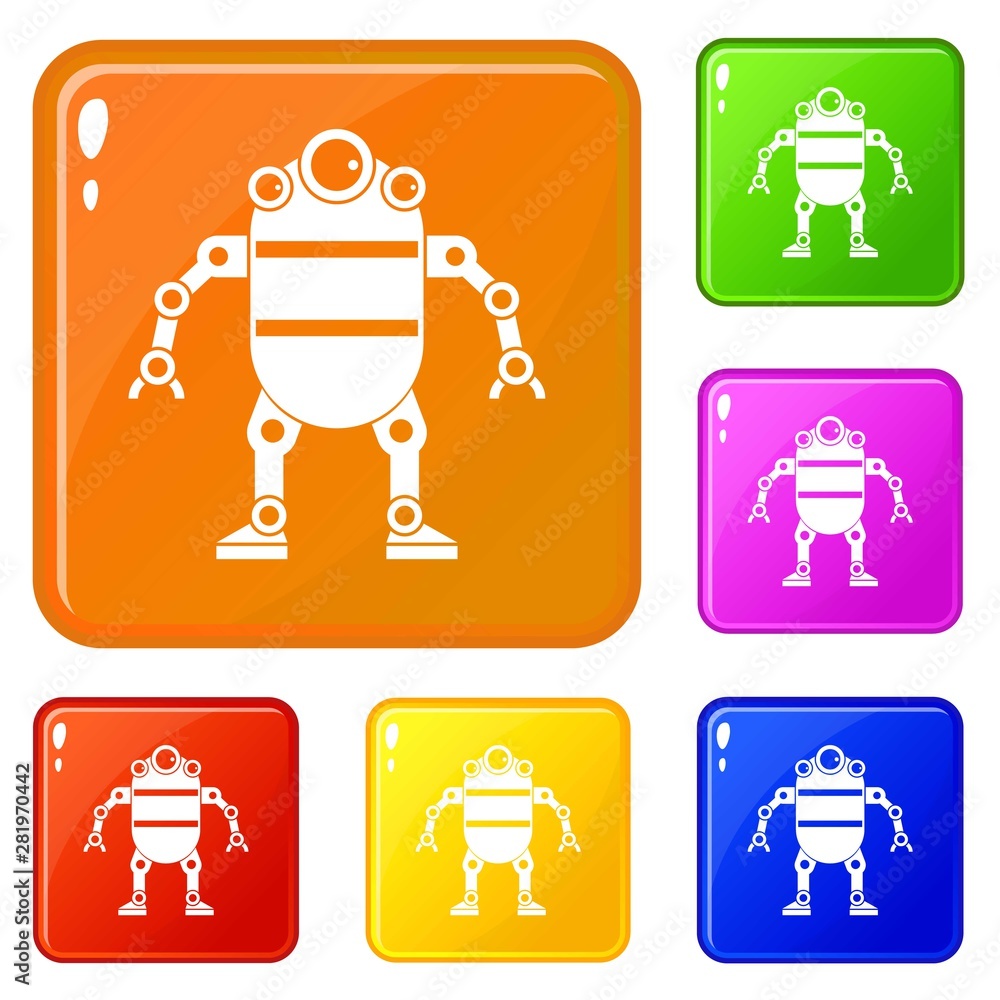 Poster robot icons set collection vector 6 color isolated on white background