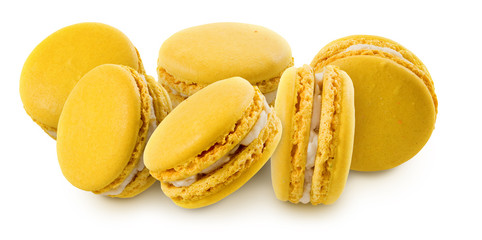 sweet and colorful dessert macarons isjlated on white background
