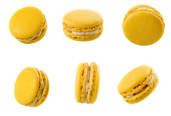 sweet and colorful dessert macarons isolated on white background
