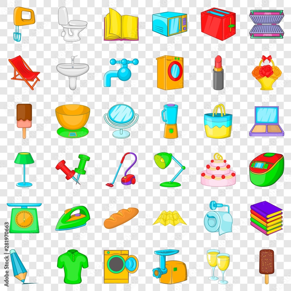 Poster toaster icons set. cartoon style of 36 toaster vector icons for web for any design