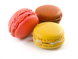 sweet and colorful dessert macarons isjlated on white background