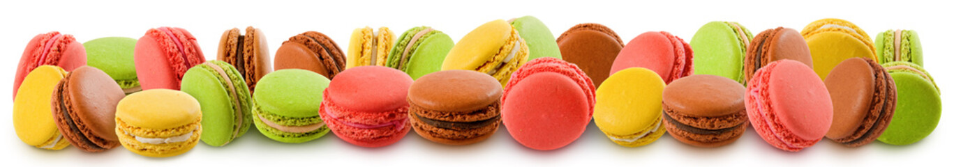 sweet and colorful dessert macarons isjlated on white background
