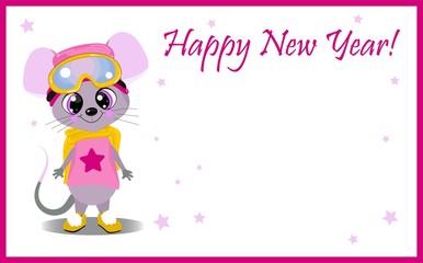 Symbol of the year rat or mouse on a white background. New Year greeting card. character with big eyes.