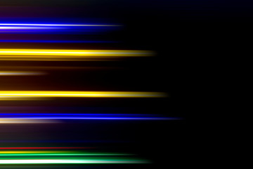 Horizontal multicolor light rays on a black background.