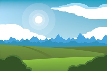 Obraz premium Horizontal romantic rural landscape. Farmland vector illustration