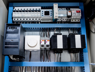 Voltage switchboard with circuit breakers.