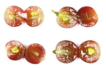Cardinal, set red grapes with halved slices isolated on white background, top view