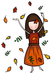 Tanzendes Mädchen mit Herbstblättern