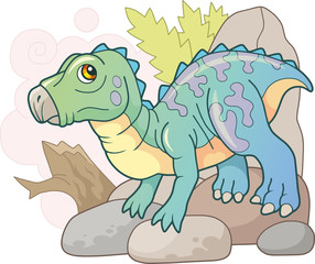 Cartoon cute prehistoric dinosaur iguanodon, funny illustration