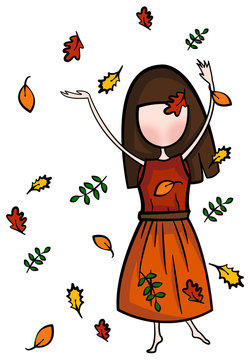 Tanzendes M&auml;dchen mit Herbstbl&auml;ttern
