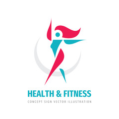 Health & fitness - concept business logo design. Beautiful woman figure sign. Abstract human character symbol. Female icon. Vector Illustration.