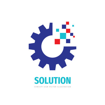 Solution concept logo design. Gear cogwheel  icon. Vector illustration. SEO sign. 