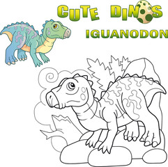 Cartoon cute prehistoric dinosaur iguanodon, funny illustration