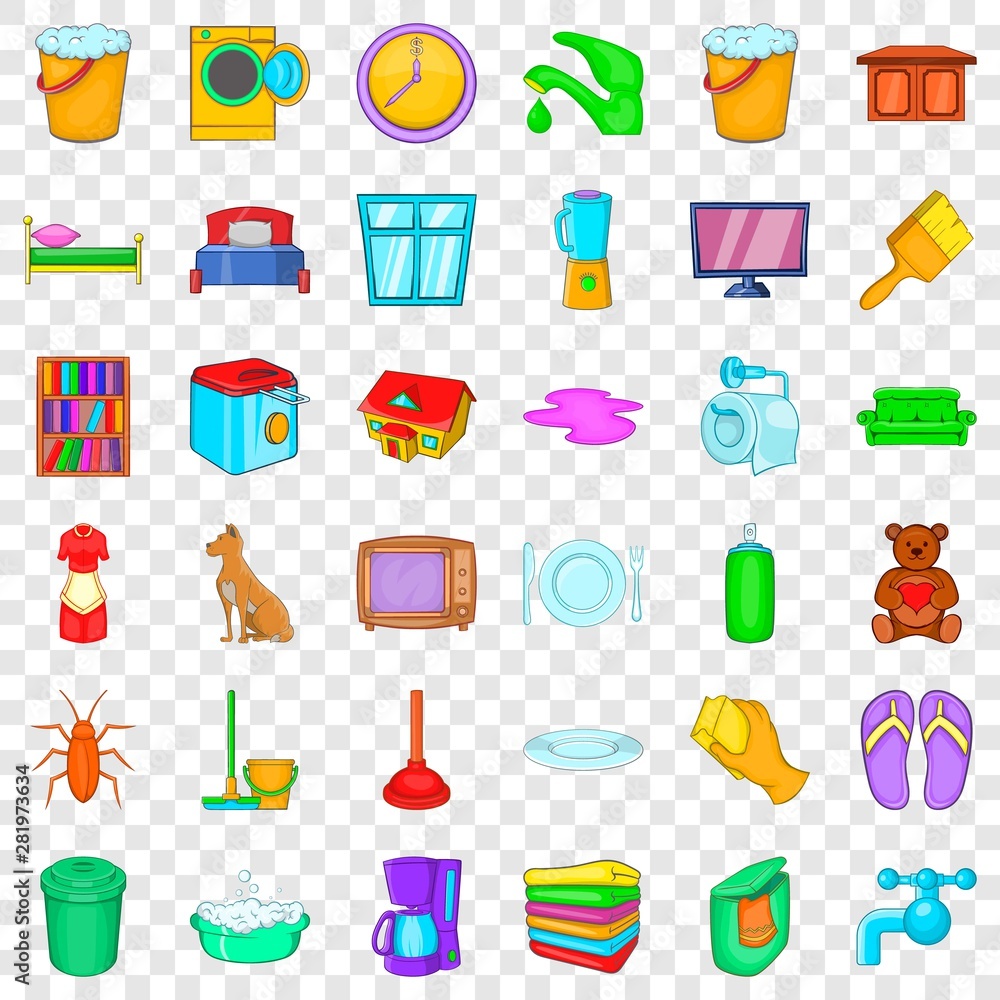 Poster brush icons set. cartoon style of 36 brush vector icons for web for any design