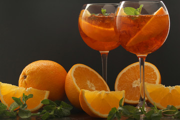 Glasses with aperol spritz cocktail