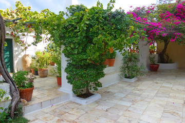 Fototapeta na wymiar Secret terrace patio Paleokastritsa Monastery