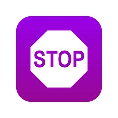 Stop sign icon digital purple for any design isolated on white vector illustration
