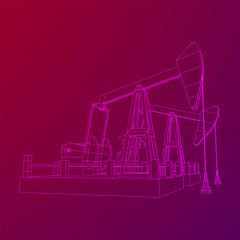 Oil well rig jack. Finance economy polygonal petrol production. Petroleum fuel industry pumpjack derricks pumping drilling. Wireframe low poly mesh vector illustration