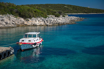 Boats in a quiet bay of Milna on Brac island, Croatia