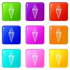 Ice cream cone icons set 9 color collection isolated on white for any design