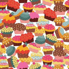 Vector illustration of a pattern of cakes. 