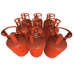 Gas cylinder lpg tank gas-bottle. Propane gas-cylinder balloon. Cylindrical container with liquefied compressed gases with high pressure and valves 3d render isolated on white background