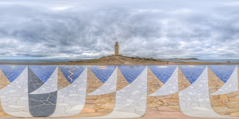 360 view of the Tower of Hercules from the center of the compass Rose