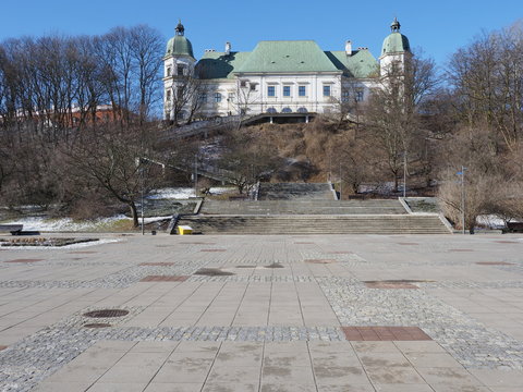 Ujazdow building in baths park in Warsaw european capital city of Poland on February