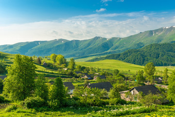 Fototapeta na wymiar Green high mountain ranges on a sunny summer day in Armenia, beautiful landscape