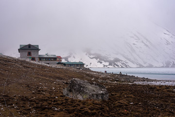 Gokyo town and lake in fog