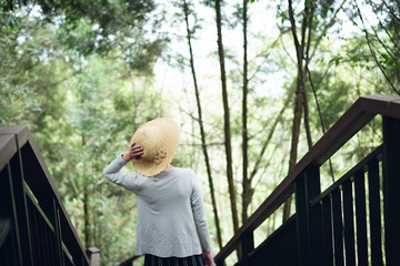 woman walking at the stairs in the outdoor