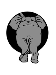 elefant geht durch loch kreis rund ende von hinten po arsch hintern dick fett gehend clipart design comic cartoon cool lustig dickhäuter rüssel spazieren weg gehen