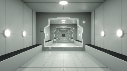 3d render. Futuristic room interior concept