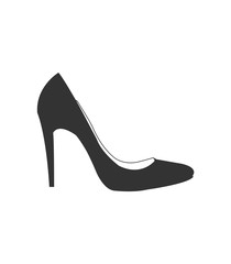 High heel shoes icon. Elegant black silhouette. Information sign. Women shoe symbol. Fashion label. Female of shoe in square isolated on white background. Stock Vector illustration.