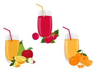 Berry and fruit smoothie, healthy juicy vitamin drink diet or vegan food concept, fresh vitamins. Raster illustration