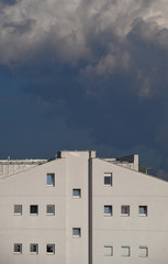 Modern residential building with white facade