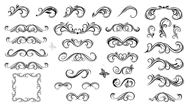 Mega set or collection of vector calligraphic and floral decorative elements and headers for design