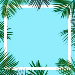 Fototapeta na wymiar Palm leaves decorated on the soft pastel blue color background