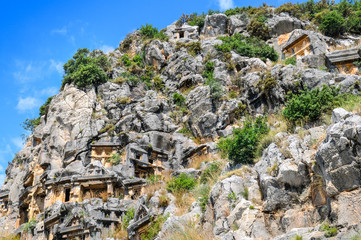 Naklejka premium Lycian rock-cut tombs in Myra, Turkey .